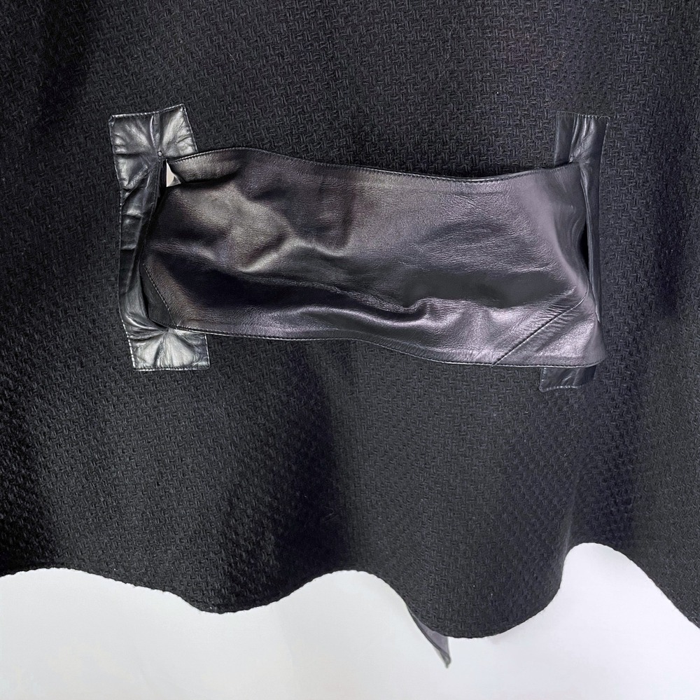 Mackage Poncho Wool Blend Black Leather Trim Belted Cape Collared Sz XS Women's - Picture 8 of 11